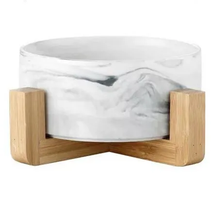 gray Wooden frame Мраморная креативная керамическая миска для кошек, миска для кошачьего корма, миска для кошек, миска для домашних животных, миска для собак, миска для воды, миска для зерен, посуда - Цвет: gray Wooden frame
