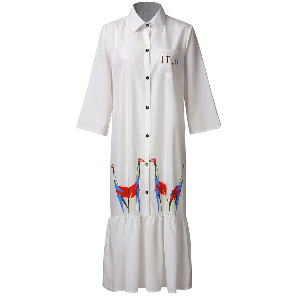 Женское летнее платье-рубашка свободное платье до середины икры с высокой талией