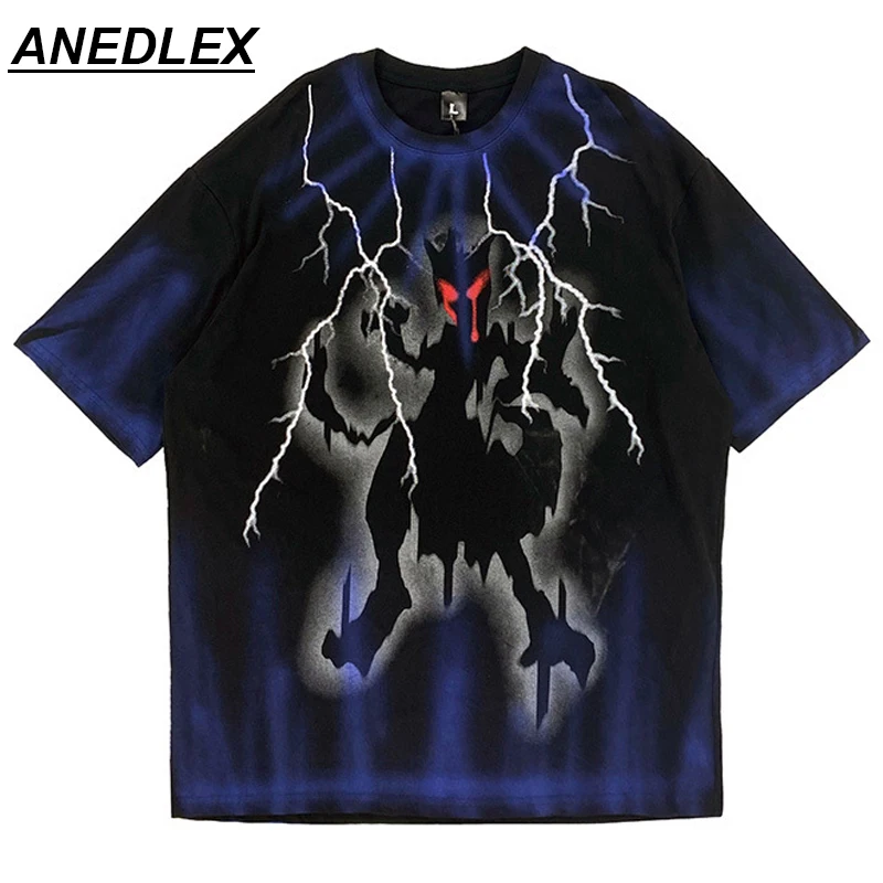 

Oversize Hip Hop Men Tshirt Streetwear Lightning Demon T-Shirt 2021 Summer Harajuku Dark Leisure Tops Tees Short Sleeve Cotton