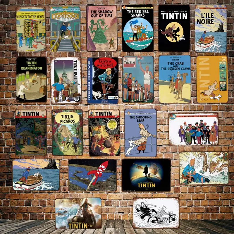 [DecorMan] TINTIN приключения мультфильм жестяной знак пользовательские росписи | Таблички и знаки -4000081007691