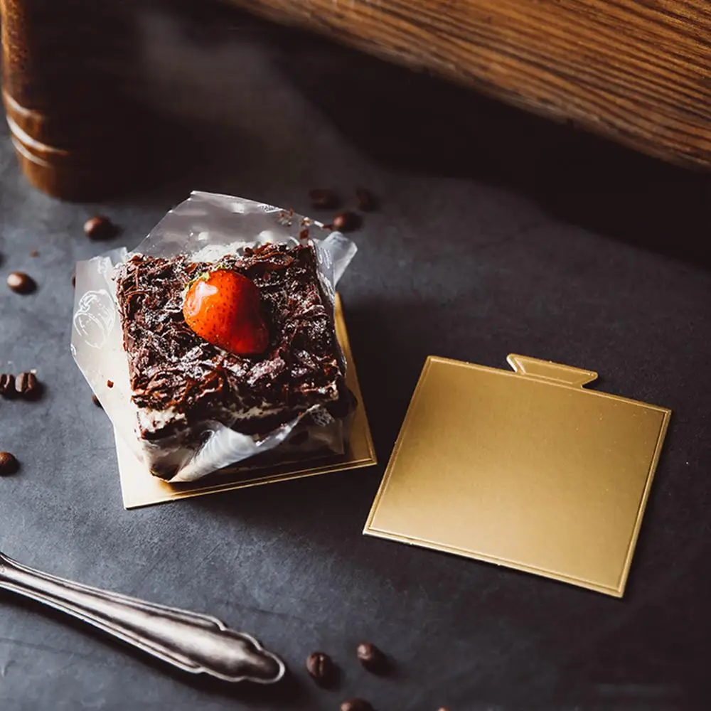 100 шт. мини-доски для торта квадратный картонный Набор с золотым муссом поднос