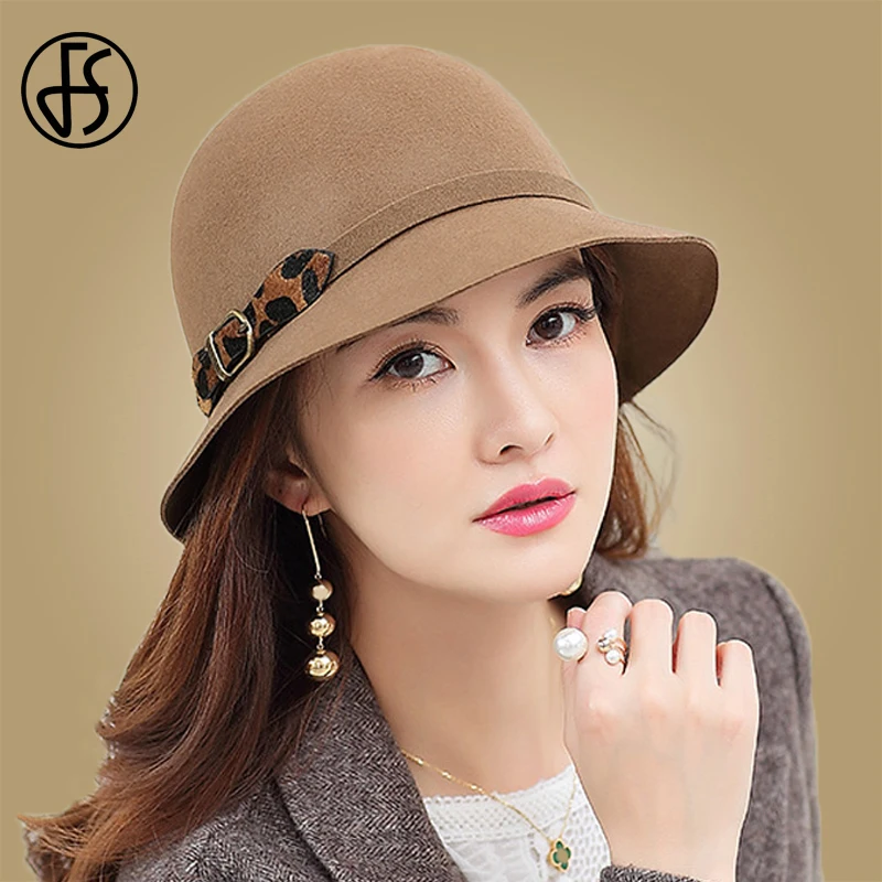 Женская винтажная шерстяная шляпка-Колокол FS Повседневная Шляпка из фетра с