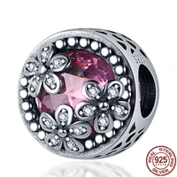 2021 new plata charms of ley silver color pink zircon round beads fit original pandora bracelet diy jewelry for women gift