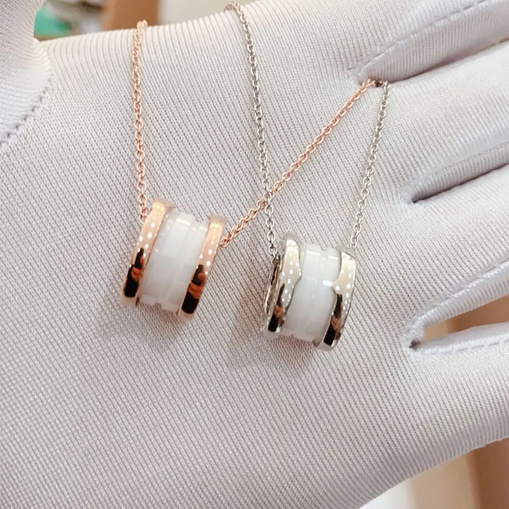 

AYBS Jewelry Necklaces Premium Quality BVL Original1:1 LOGO Rome "Classic White Ceramic Spiral Pendant Spring" Necklaces Couple