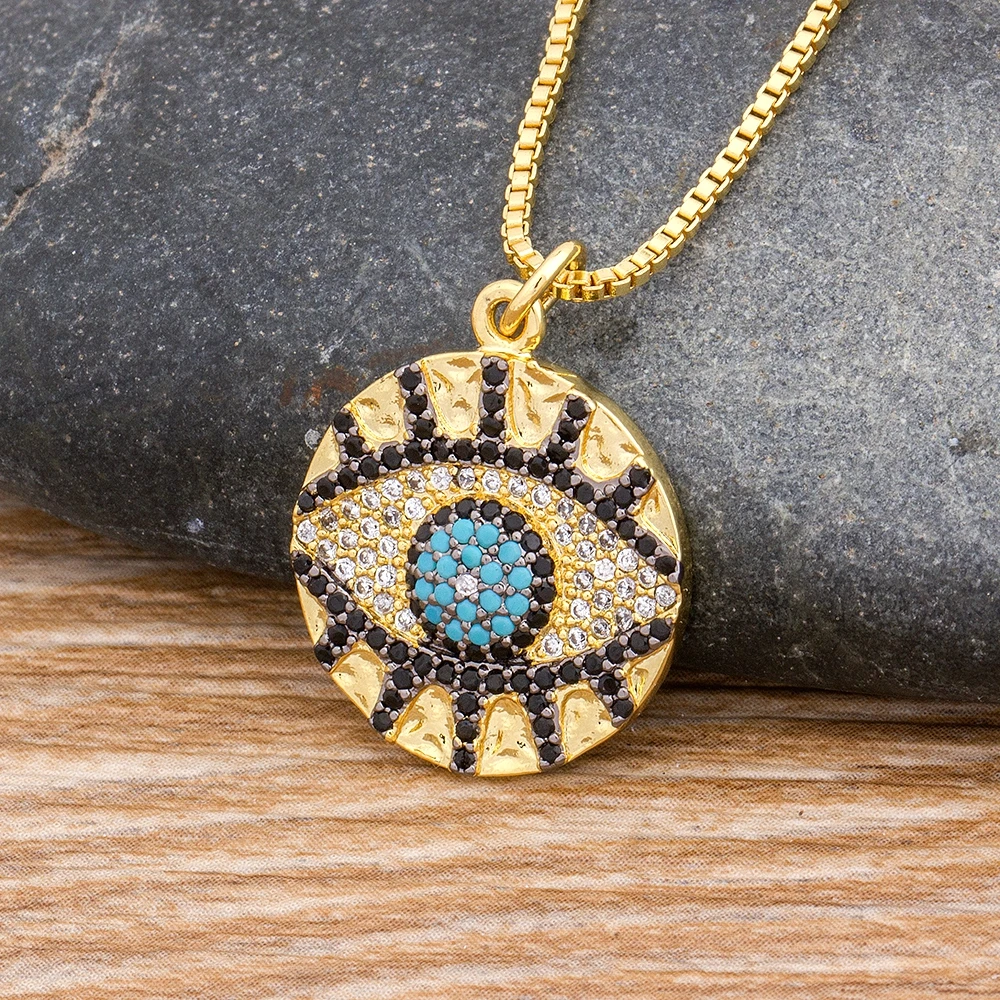 

Classic Micro Pave Copper Zircon Evil Eye Necklace Gold Color Link Chain Round Pendant Necklace Lucky Jewelry Gift for Female