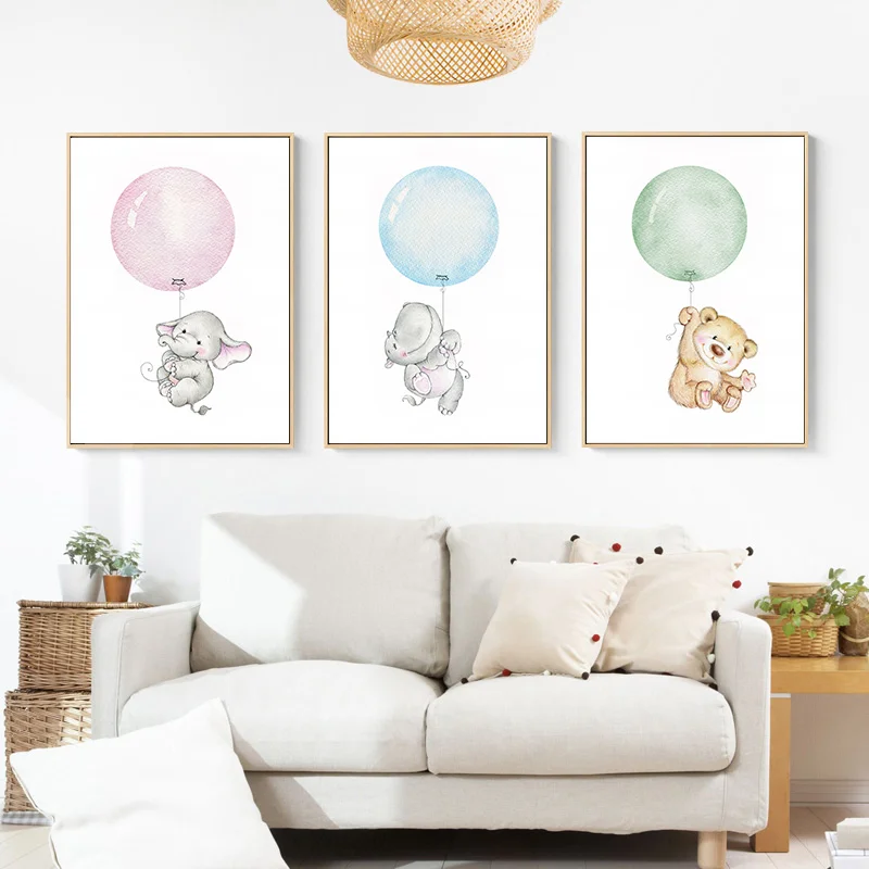 

Watercolor Bear Rabbit Animals Balloons Canvas Paintings Nursery Wall Art Poster Prints Pictures For Kids Bedroom Home Decor