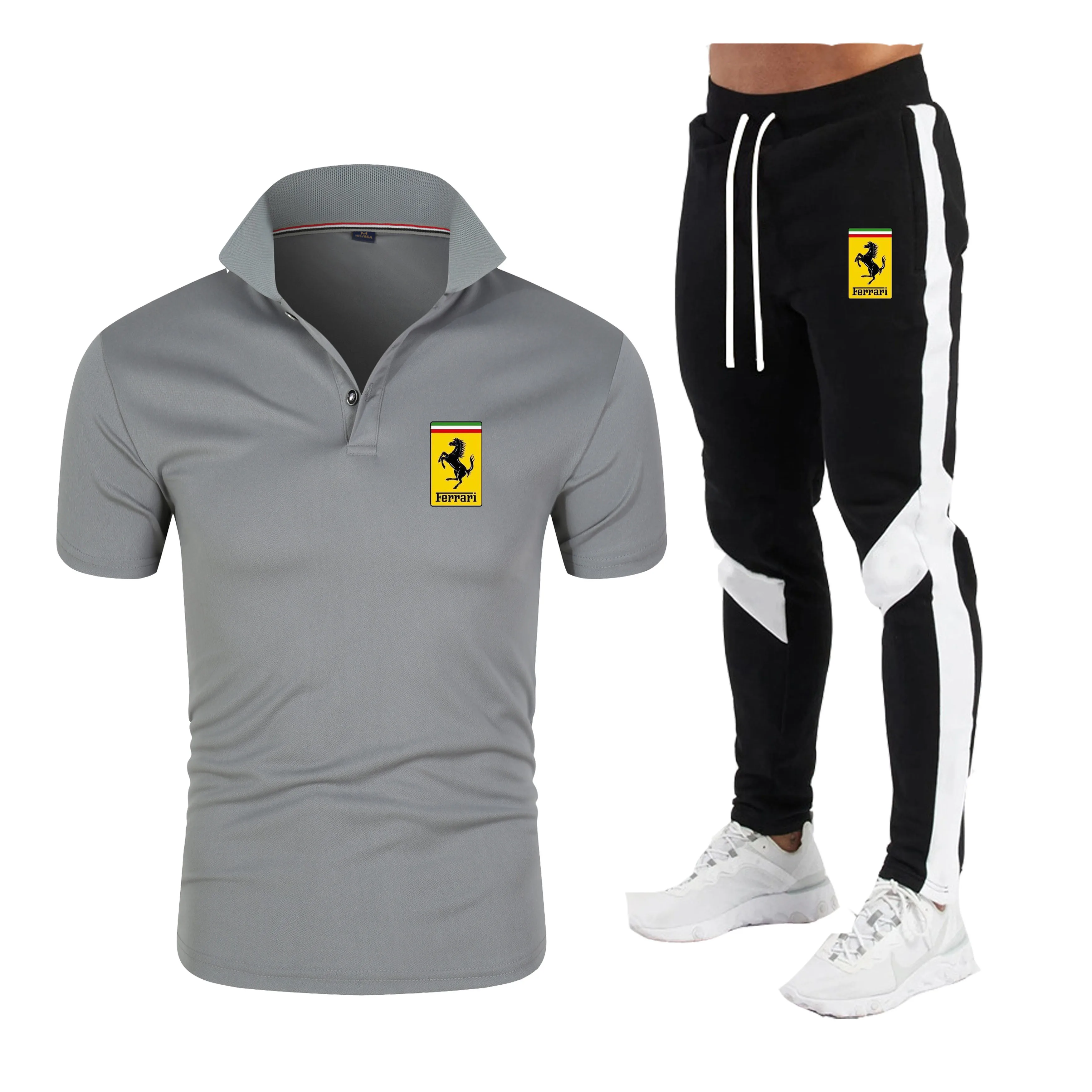 

2021 summer new brand men's polo shirt + sports tight stretch fashion breathable trousers fashion casual suit S-XXL