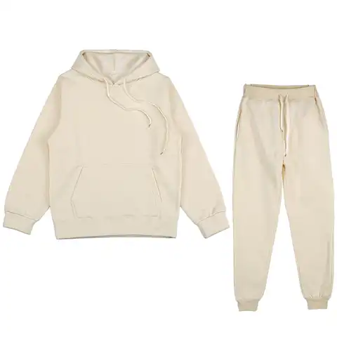 New Men's Women Solid Color Long Sleeved Hooded Sweatshirt and Pant Jogging Set Casual Winter Warm Hoodies Tracksuit Sport