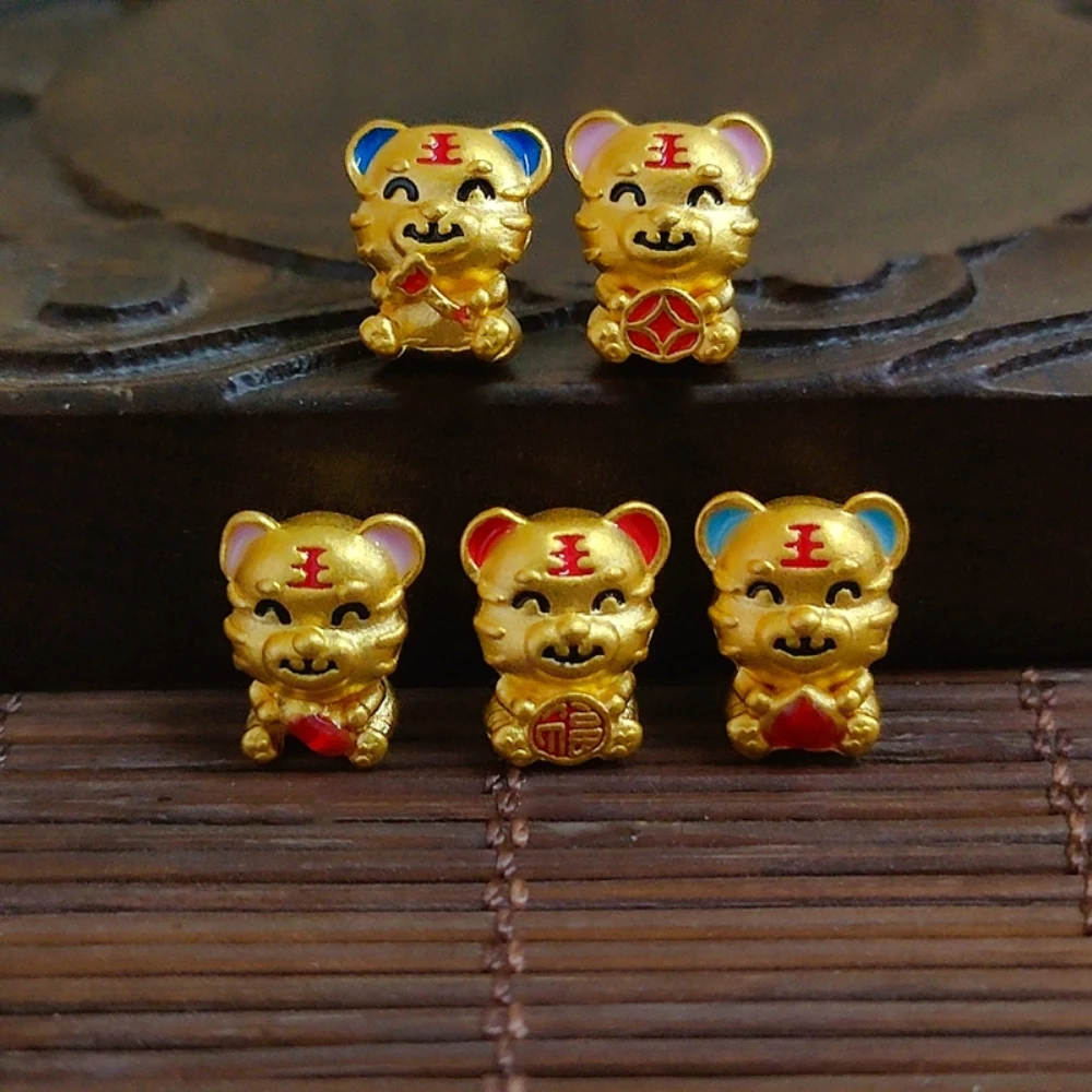 

Новое поступление, браслет из чистого 24-каратного желтого золота с 3d-изображением прекрасных пяти тигровых бусин, браслет из эмали, лучший подарок для рукоделия