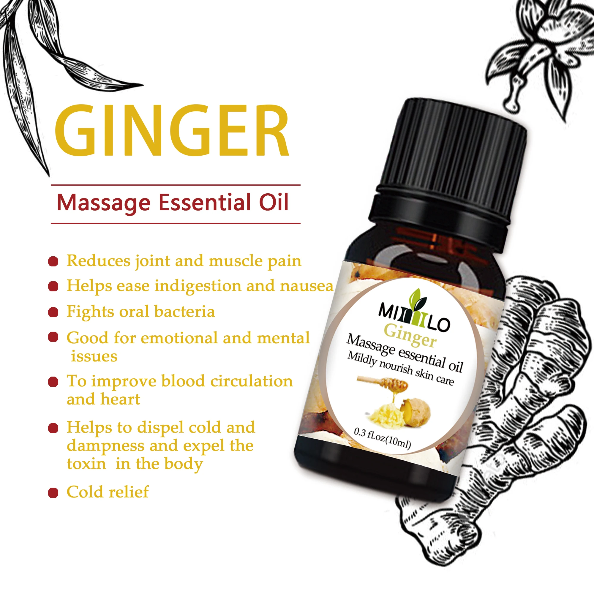 100% натуральное растительное масло для массажа тела тепловое имбирное эфирное