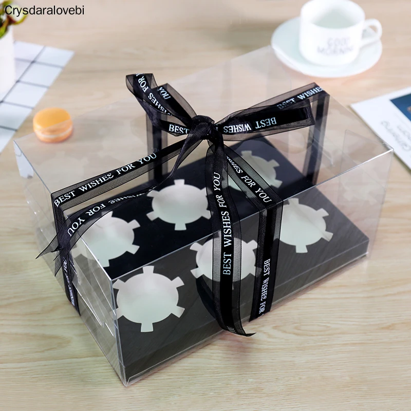 

10pcs Cupcake Box DIY Handmade Cake Decoration Transparent With Paper Bottom Baby Show Wedding Food Package Supplies