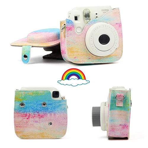 Rainbow mist Fujifilm Instax Mini camera Bag ColorfuI мгновенный аксессуар для камеры из искусственной кожи чехол с плечевым ремнем для Instax Mini 9 Min8 8 - Цвет: Rainbow mist