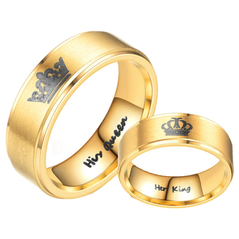 

2021 Fashion New Wedding Jewelry Her King and His Queen Stainless Steel Couple Rings for Women Men , Exquisite Gift For Lover