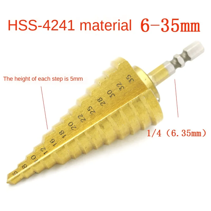 

6-35 мм титановое ступенчатое сверло из быстрорежущей стали с шестигранным хвостовиком ступенчатые конусные режущие инструменты набор мета...