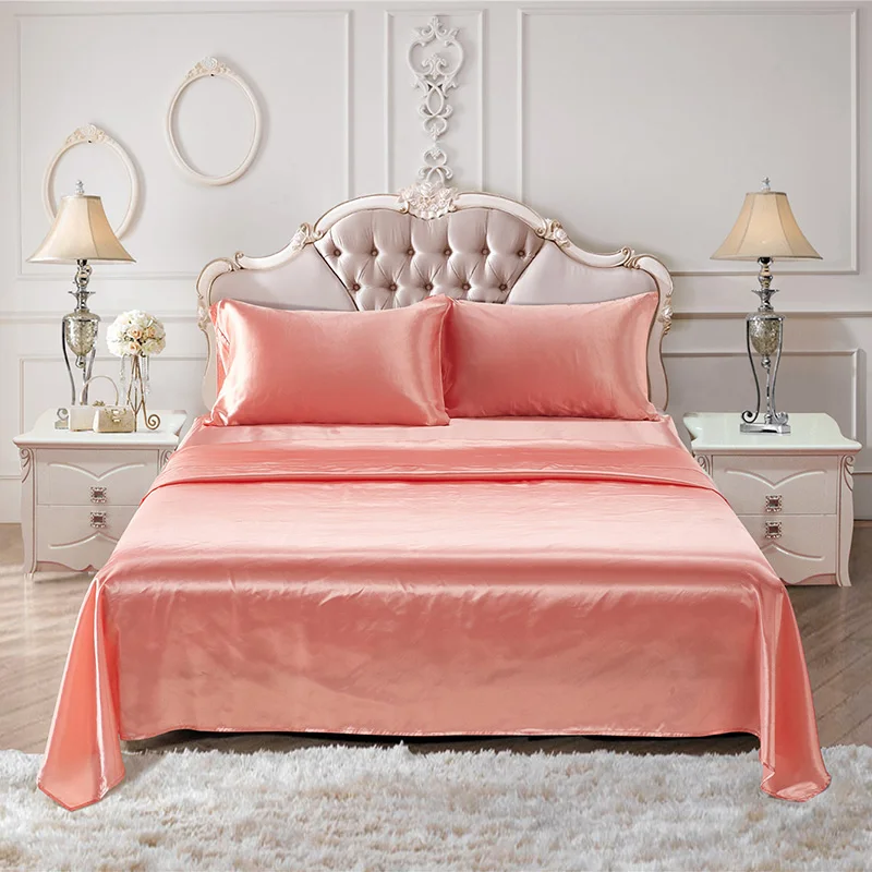 

Luxury Satin Bedding Set Queen King Size Bed Sheet Set Double Sexy Bedspread Cover Linen Sheets Solid Color Gold Pink Bedding