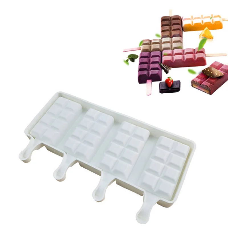 

New Chocolate Lattice Ice Cream Mousse Silicone Cake Mold Baking Diy Popsicle Ice Cream Mold with Wooden Stick