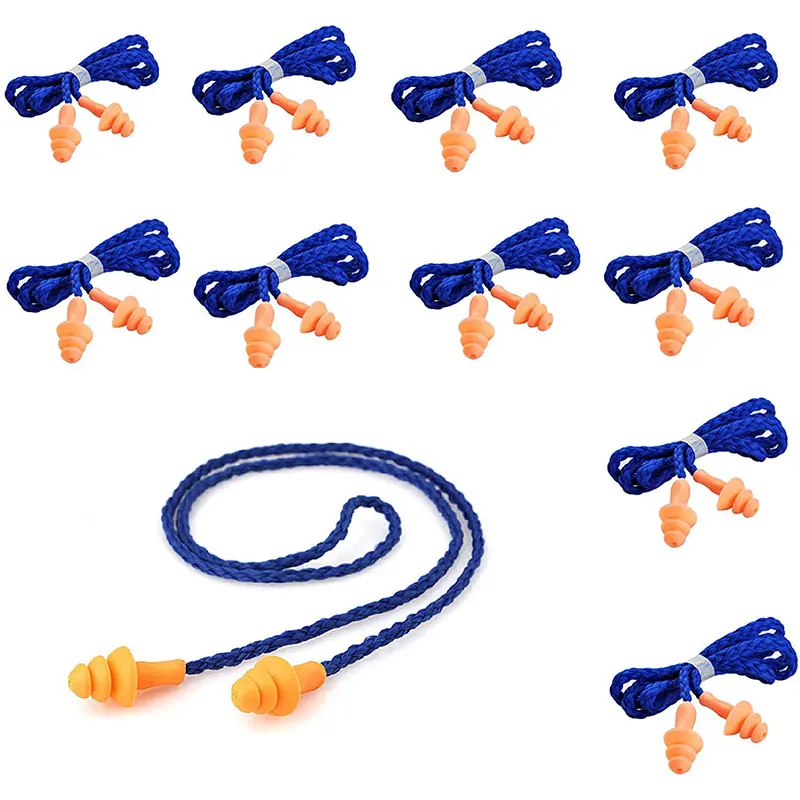 100 Pairs Individually Wrapped Non Toxic Soft Silicone Corded Ear Plugs Reusable Hearing Protection Rubber Earplugs |