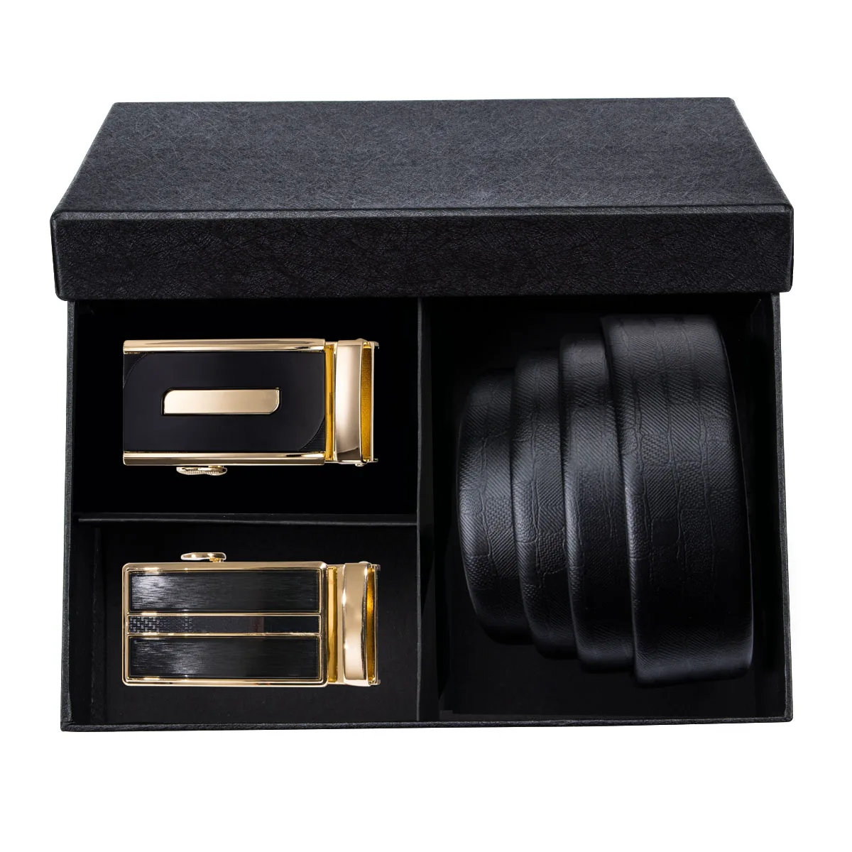 Подарочный набор черный кожаный ремень для мужчин Золотая Автоматическая пряжка