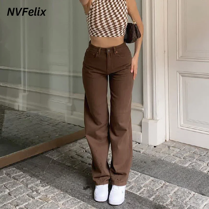 

Carpenter Jeans In Brown High Waist Loose Straight Leg Jeans Women 2021 Fashion Y2k Casual Streetwear Female Pants Baggy Trouser