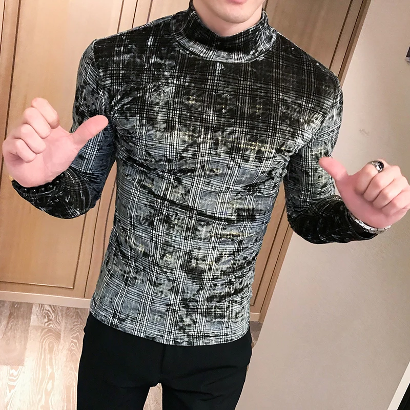 2020 Мужская футболка весна осень новая с длинным рукавом и высоким воротником