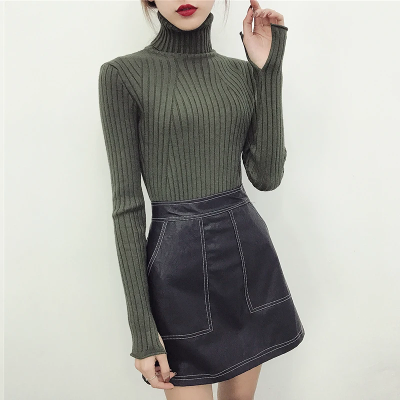 

2020 downneck female Korean version of the new winter coat and long sleeved Harajuku wind slim knit shirt