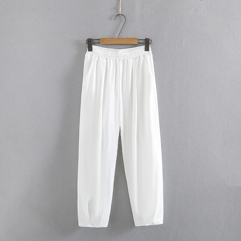 

Plus Size XL-4XL Women's Elastic Waist White Black Casual Pants Solid Simple Ankle Trousers
