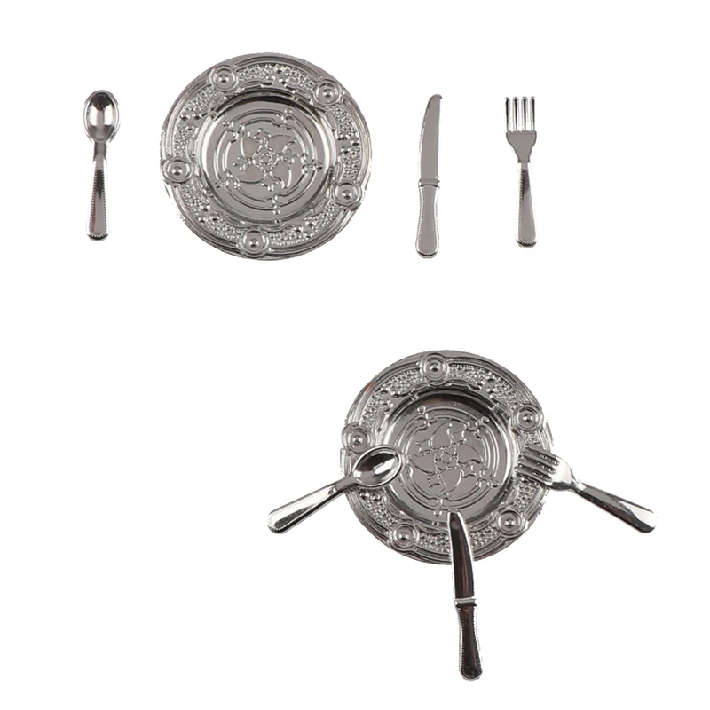 2 комплекта 1:12 кукольный домик миниатюрные тарелки и нож вилка ложка набор