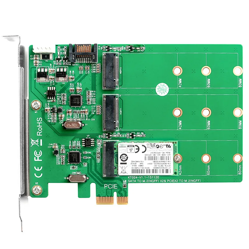 

MAIWO KT024 Adapter Card SATA to NGFFx3 PCIE TO M.2(NGFF) SSD Adapter Card Equipped with 120mm Metal Baffle
