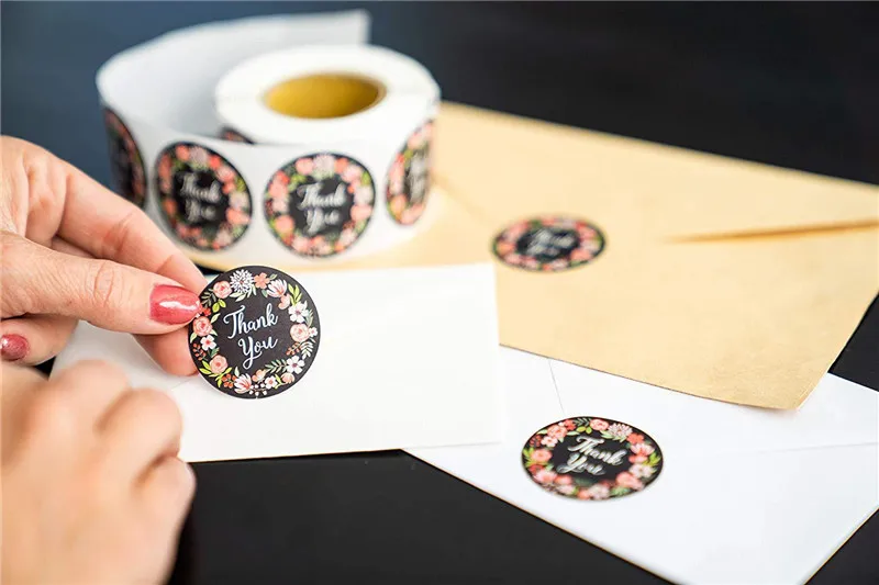 500 шт./рулон круглая Цветочная наклейка спасибо 1 Дюймовые разноцветные наклейки