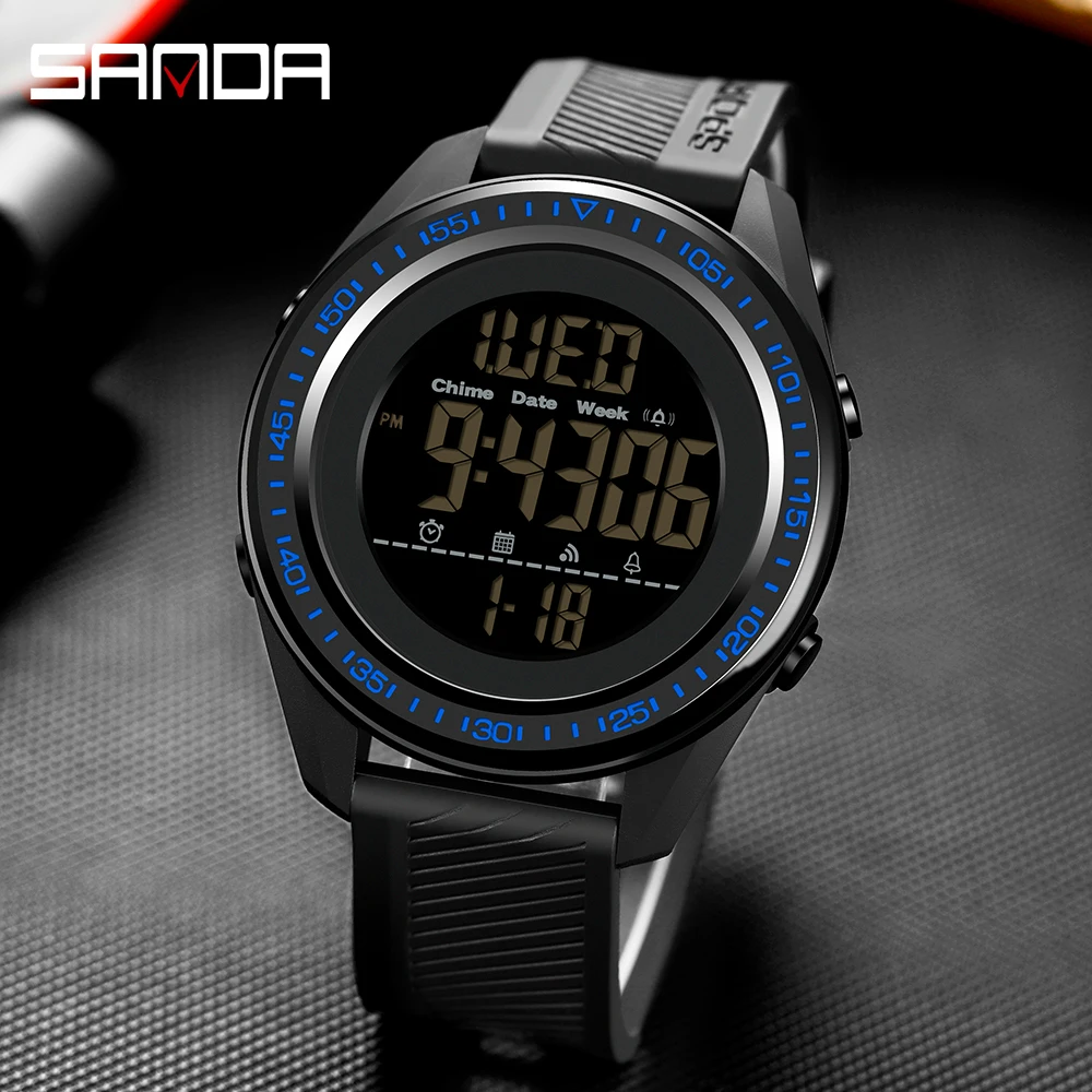 Sanda светодиодные цифровые армейские часы Ультратонкие мужские электронные