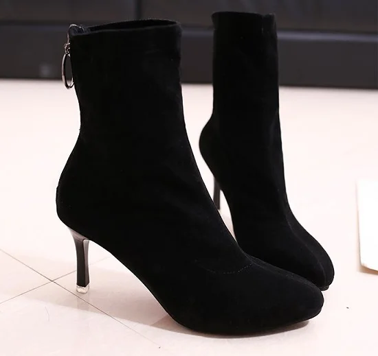 Женские ботильоны на высоком каблуке трикотажные эластичные ботинки носки
