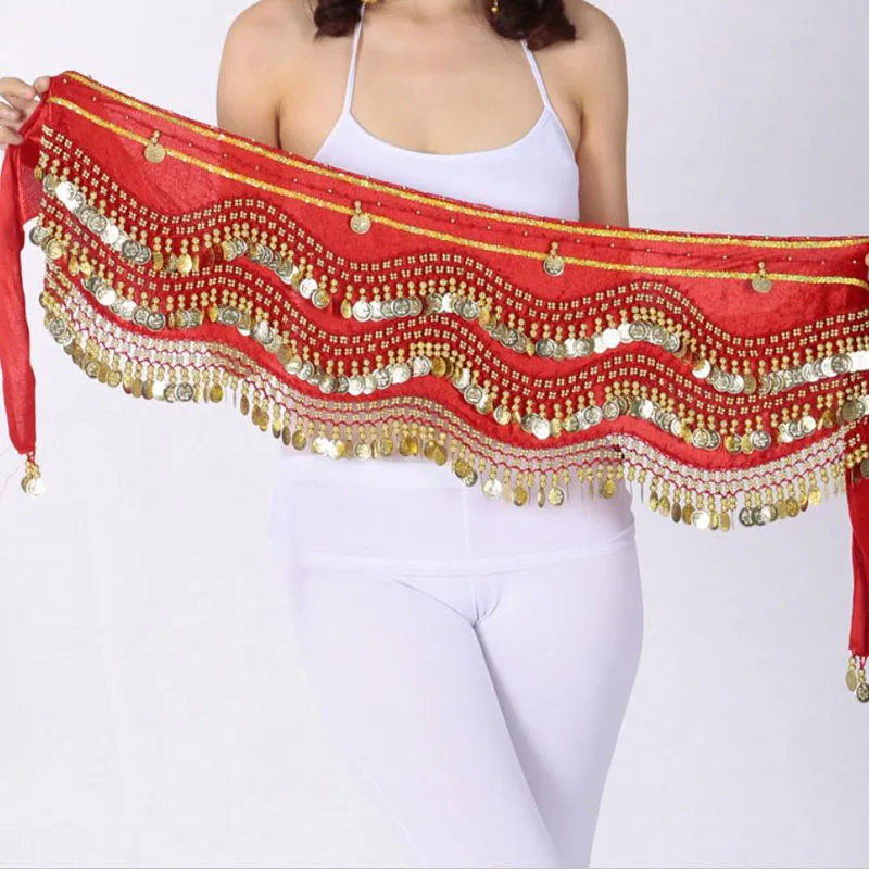 

Belly Dance Basic Practice Waist Chain Indian Dance Hip Scarf Bellydance Silver Coin 248 Coin Chiffon Skirt