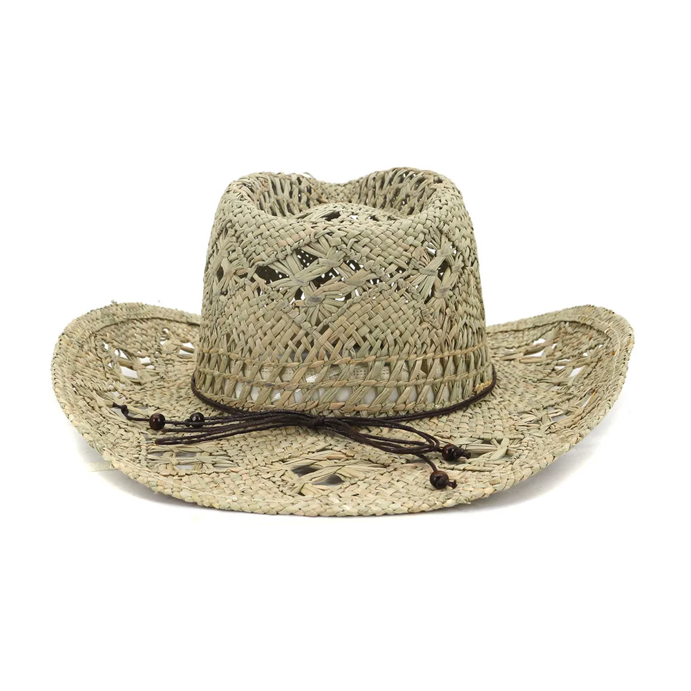Летние натуральная солома рафия ковбойская шляпа для Для женщин обувь ручной
