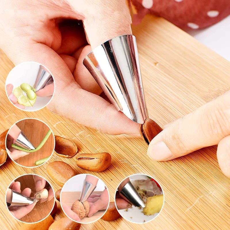 

Peeling Finger Guard Lron Nail Set Dial Nut Fruit Peeling Tool Anti-Cutting Hand Kitchen Protection Tool Hand Guard