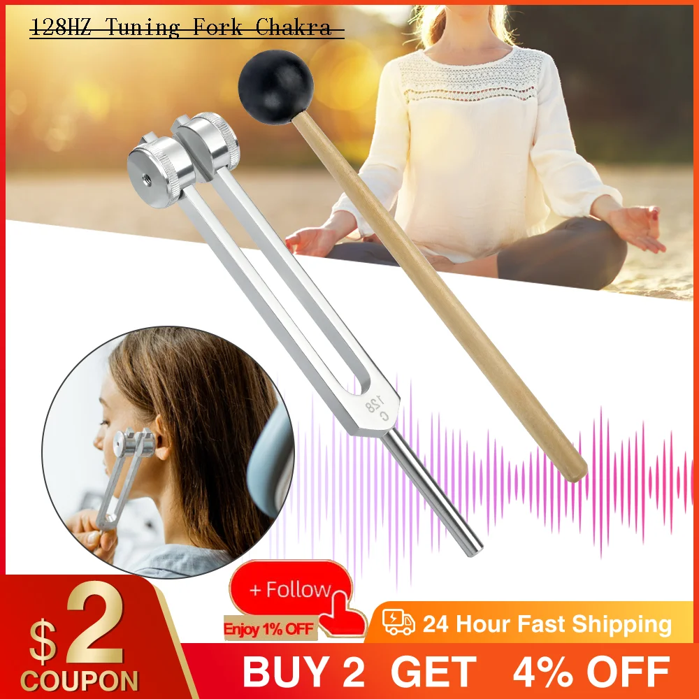 

128HZ Tuning Fork Chakra Hammer Ball Diagnostic Tool Aluminum Alloy Silver for Sound Healing Therapy Health Care Ear Care
