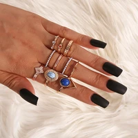 10 pcsset gold ring set vintage leaf star moon geometric crystal ring set women charm joint ring 2020 fashion jewelry