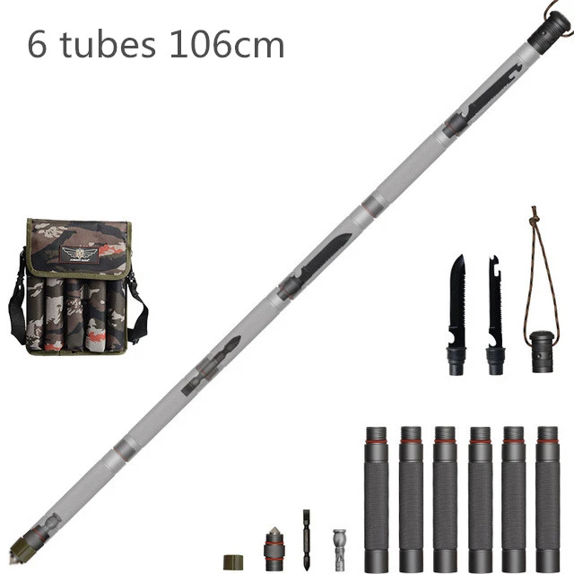 6 tubes 106cm Тактическая ручка для защиты на открытом воздухе, альпеншток, многофункциональные трости для ходьбы, складные треккинговые палки, оборудование для походов - Цвет: 6 tubes 106cm