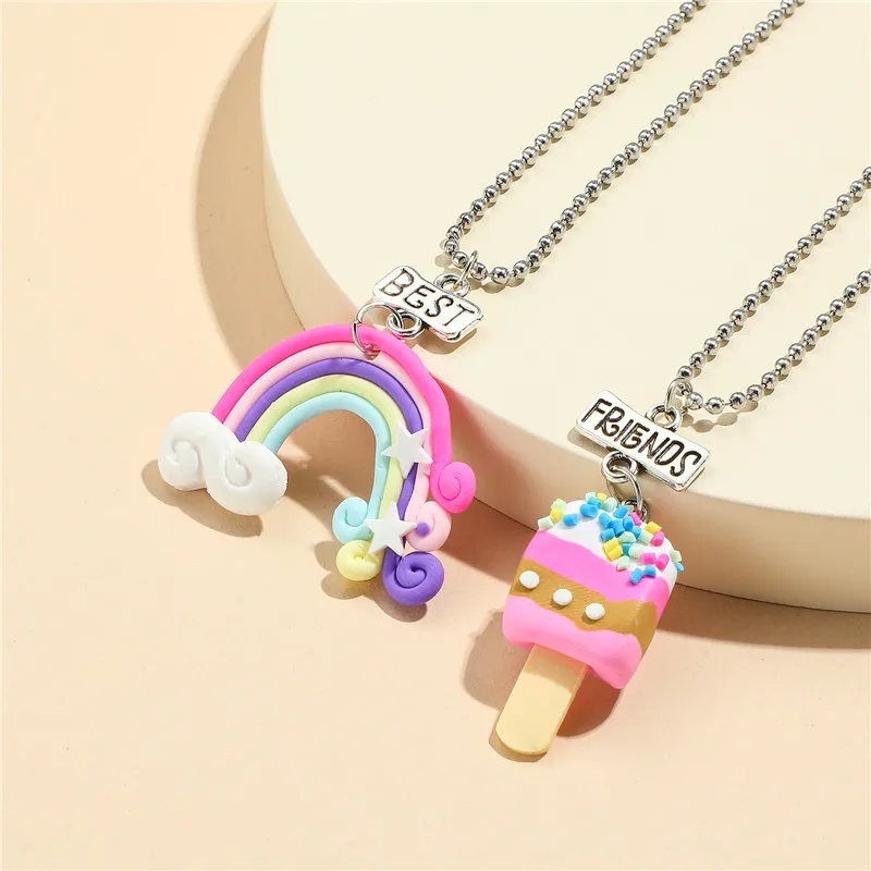 Girls Fashion Best Friends Honey Couple Pendant Necklace Candy Ice Cream Kids Chain BFF Friendship Jewelry Gift For Children