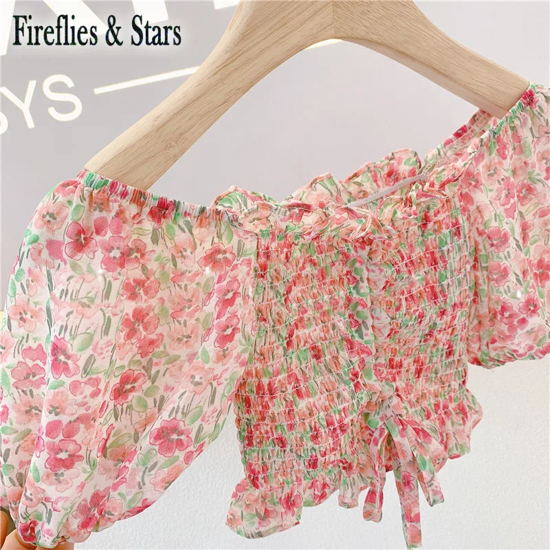 Летний комплект из 2 предметов для девочек детская блузка + штаны детские костюмы