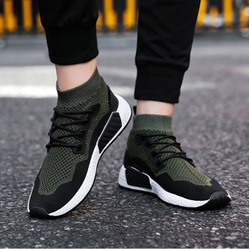 Спортивная обувь для мужчин кроссовки без шнуровки сетчатые носки высокая