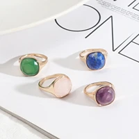 rose quartz lapis lazuli amethyst ring gold color natural stone women jewelry gift wedding party ring