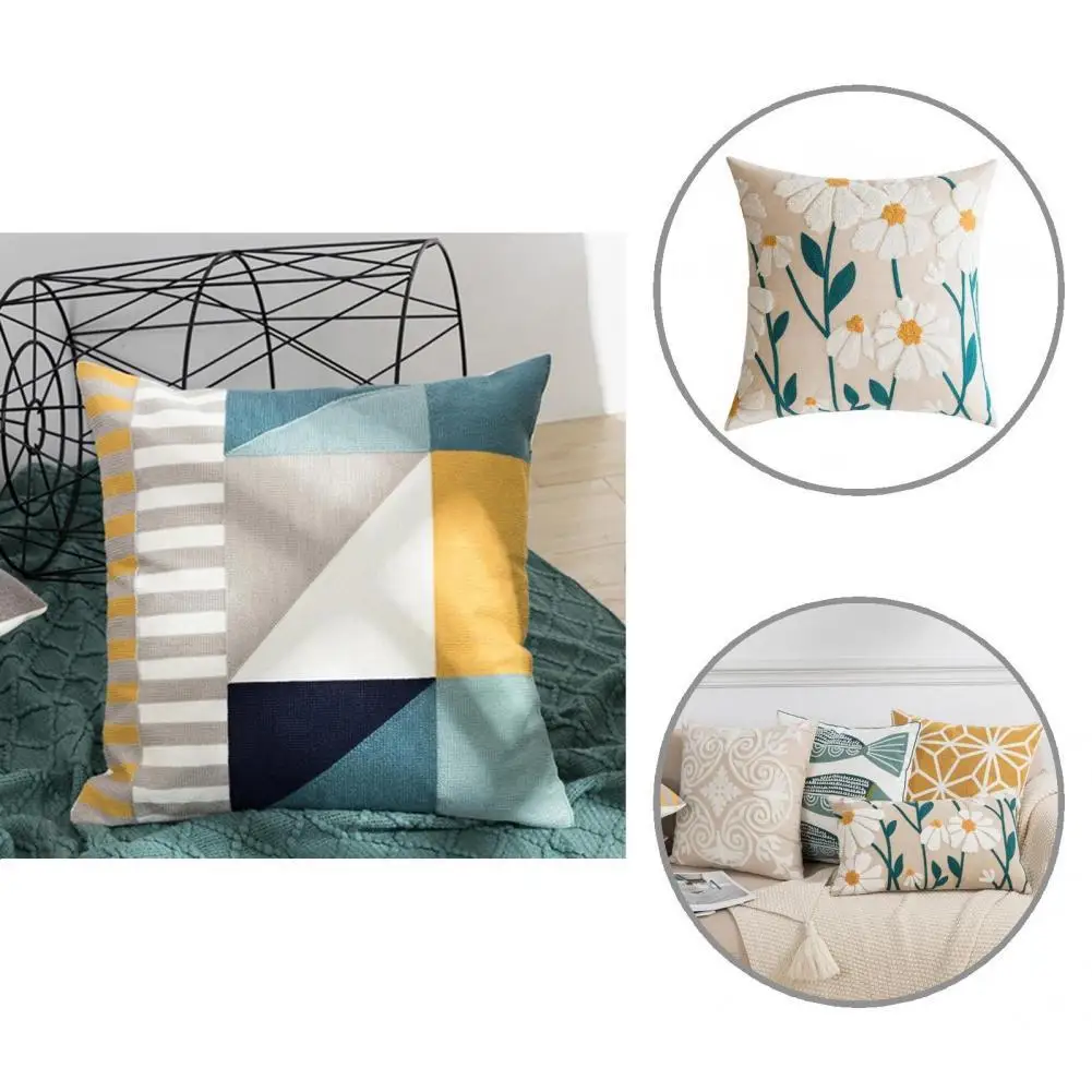 

Cushion Case Embroidered Fadeless Breathable Strong Flexibility Throw Pillow Cover
