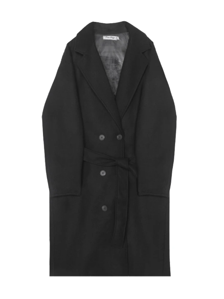 

Hidden Autumn and Winter New Woolen Coat Retro Double-Breasted Loose Women's Worsted Jacket