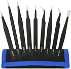 Набор антистатических пинцетов из нержавеющей стали, 9 шт., немагнитные наконечники для ремонта электроники, пайки, рукоделия, ювелирных изделий