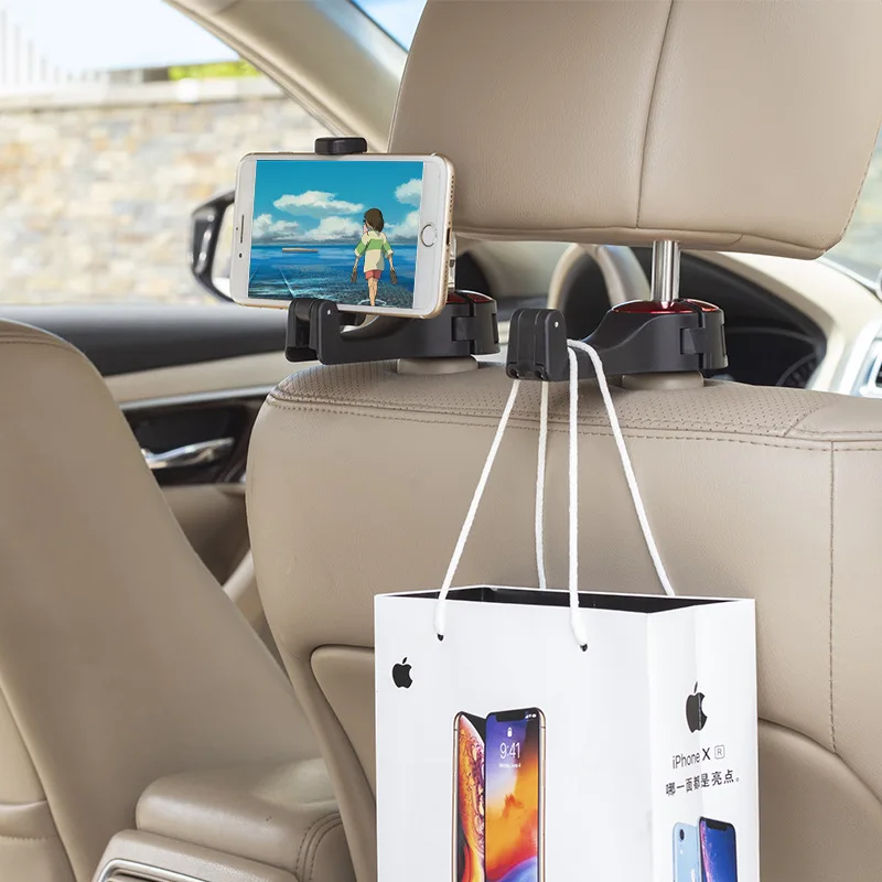 Ganchos ajustables para reposacabezas de coche, soporte para tel&eacute;fono m&oacute;vil, sujetador para asiento trasero, Clips para bolsa, bolso, art&iacute;culos para el hogar-0