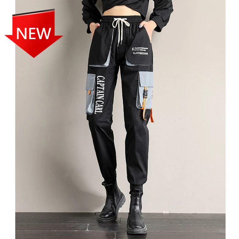 

Big Pocket Ankle-length Trousers Woman Fashion Loose Streetwear Casual Pants Women Cargo Pants New Arrival Elastic Waist