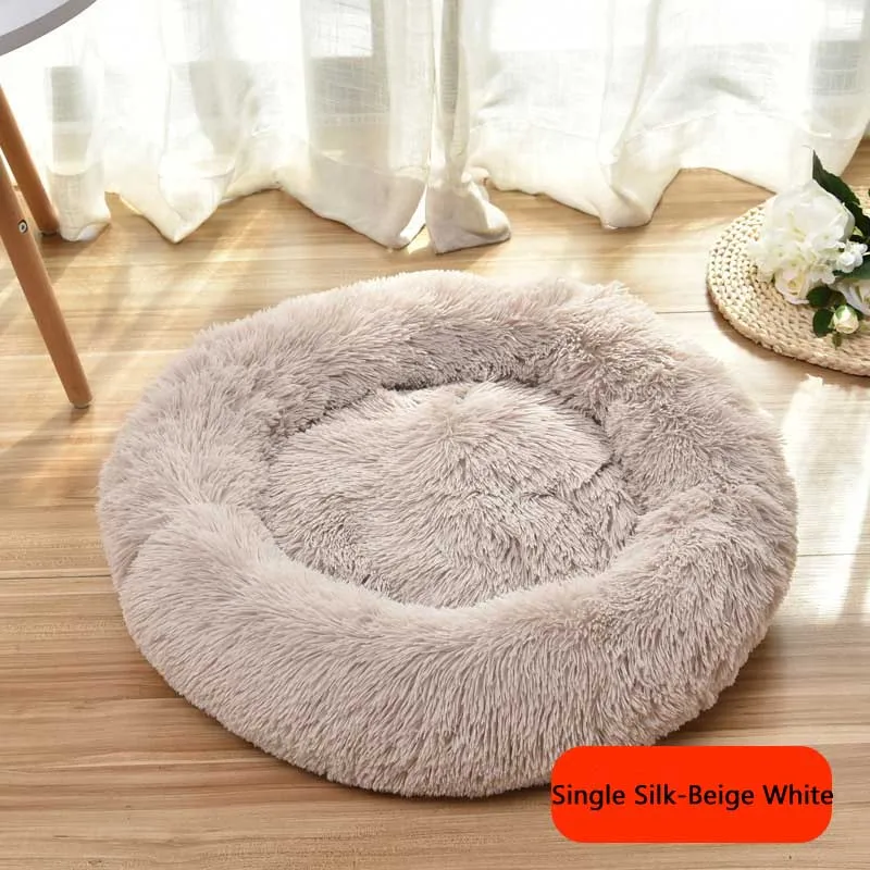 Beige white Теплый круглый длинный плюшевый супер мягкий спальный мешок для питомцев, зимний спальный мешок для питомцев, уютная подушка для кошек, товары для домашних животных - Цвет: Beige white