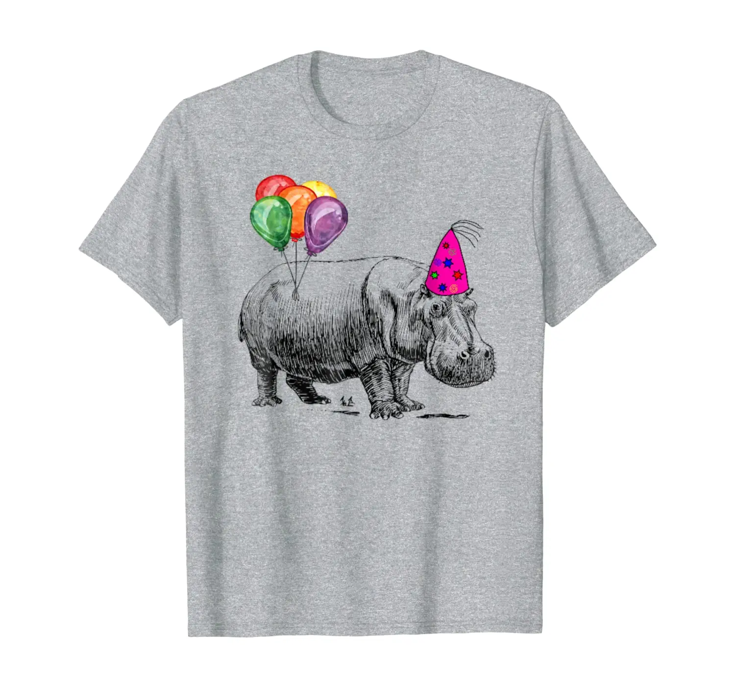 

Hippo Wearing A Birthday Hat With Party Balloons Par T Shirt