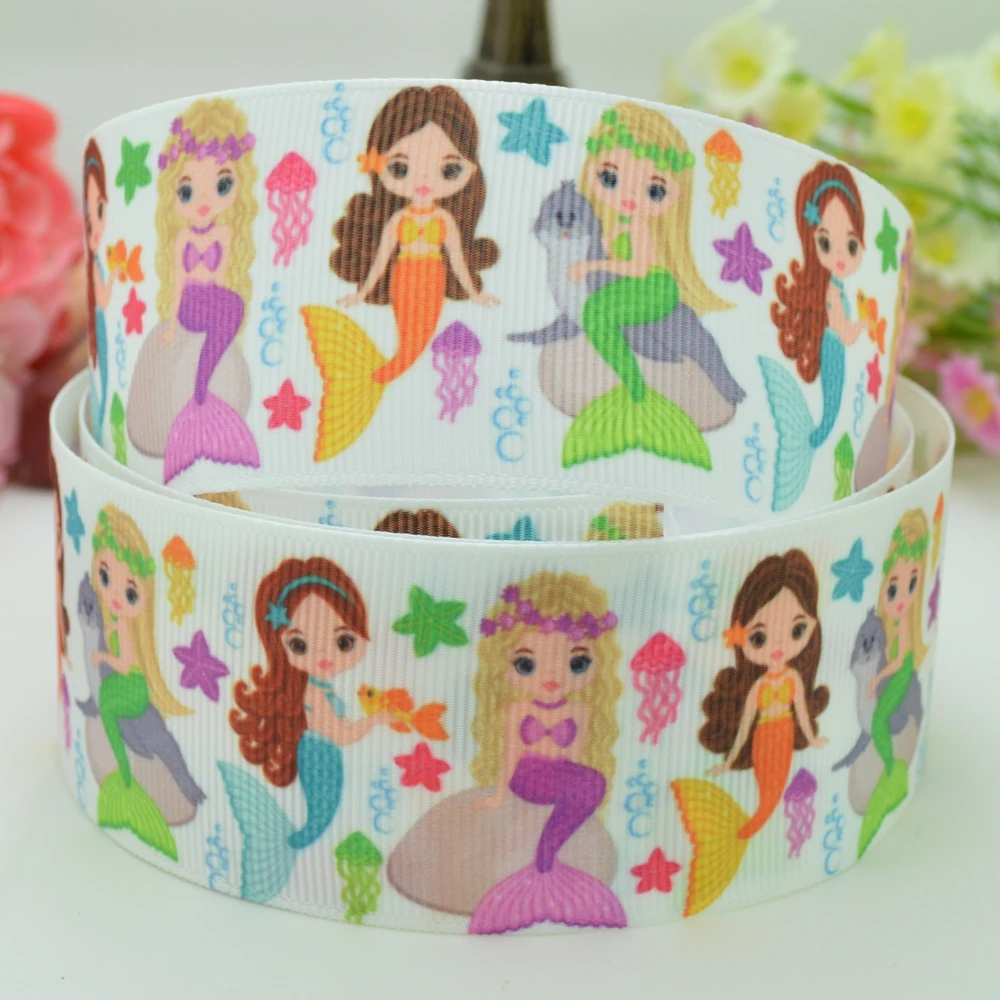 1.5&quot 38mm 2 5 10 50 Yards Unicorn face Mermaid Rainbow Printed grosgrain ribbon hair bow DIY handmade Retail |