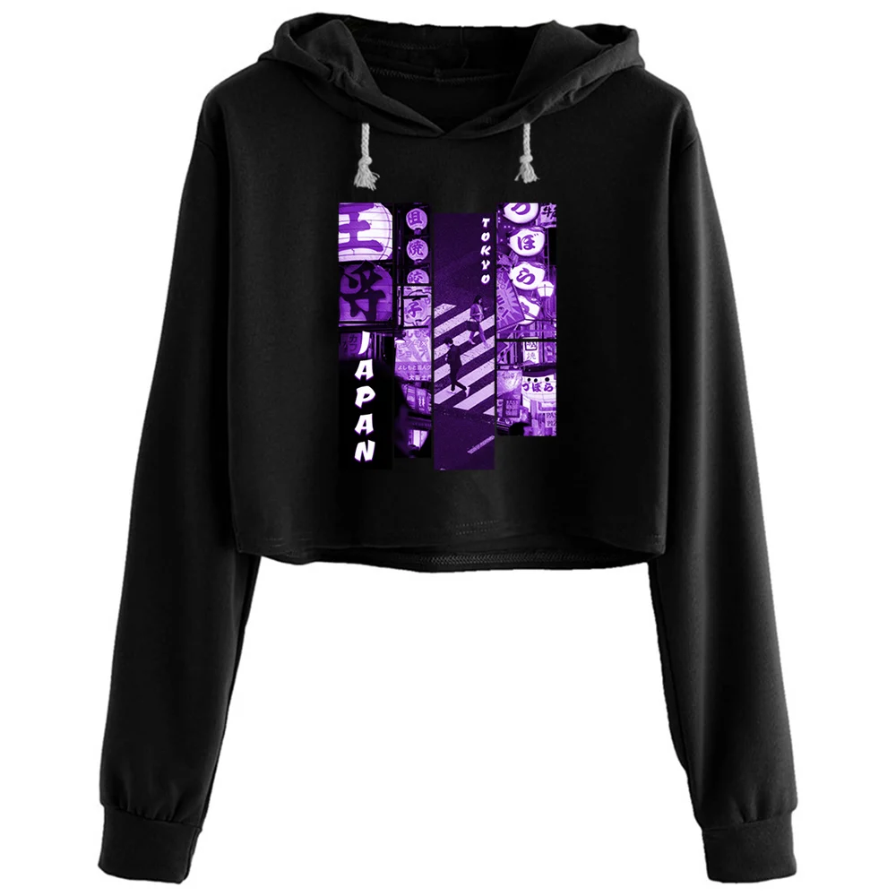 

Aesthetic Vaporwave Japan 80s 90s Tokyo Crop Hoodies Women Korean Y2k Kawaii Goth Pullover For Girls